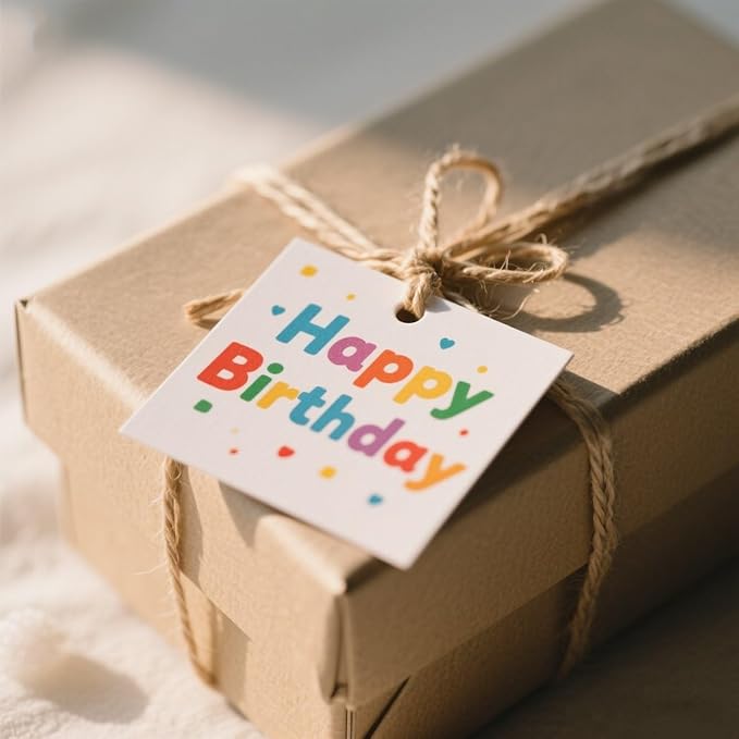Personalized Gift Tags, Square Round Paper Thank You Tag for Wedding Baptism Birthday Favors, Custom Hang Tags with Your Text and String (Design6)