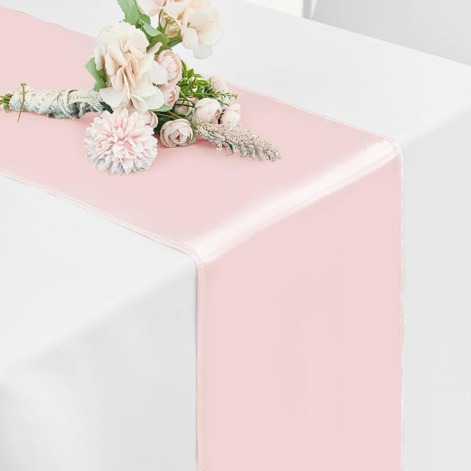 10 Pack Satin Table Runner 12 x 108 Inch Long,Satin Silk Table Runner for Wedding,Birthday Party and Banquet Decoration,Rose Gold