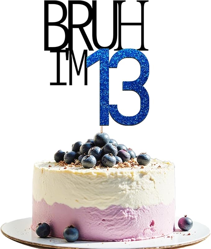Bruh I'm 13 Cake Topper - Bro I'm 13, Happy Sweet 13 Ornament for Boys' 13th Birthday Party Supplies (blue 13)