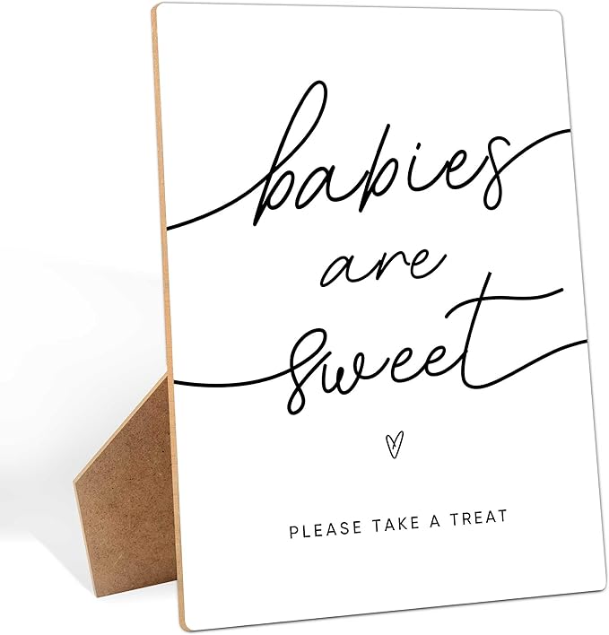 Babies Are Sweet - Dessert Table Sign for Baby Shower Party Supplies, 8×11 Inches Wooden Sign With Stand, Gender Neutral Tabletop Decor for Gender Reveal Party, Baby Shower Decorations
