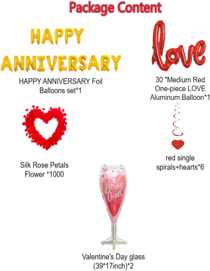 Red Valentines Day Balloons kit,Anniversary Decorations Valentines Day Decorations,Red Valentines Day Balloons with Happy Anniversary Banner Heart Balloon for Sweetest Day Decorations