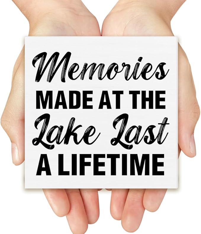 Lake Decor Summer Decorations Lake House Wood Block Sign for Home Desk Table Shelf 5 x 5 Inches