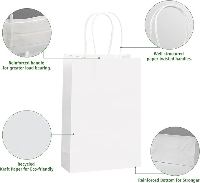 REMTAP Gift Paper Bags 5.9×3.2×8.2 50Pcs Kraft Bags with Handles Bulk Gift Bags for Wedding Party Craft Retail Packaging, Shopping, Party Favor, Retail Bag (Purple-S-50pcs, 5.9×3.2×8.2)