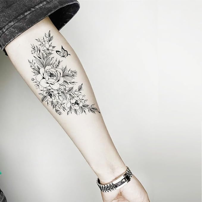 Black and White Floral Temporary Tattoos - 37 Sheets Delicate Mandala Boho Tattoo Stickers for Women, Waterproof Fake Body Art for Arms, Ankles, Back (Set of 10 Large Sheets)