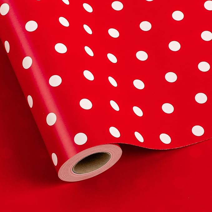 Yarcony Polka Dots Reversible Wrapping Paper Roll - 17 Inch x 33 Feet - Classic Red and White Christmas Polka Dot Holiday Winter Themed Wrapping Paper for Holidays, Birthday, Party, New Year, Wedding