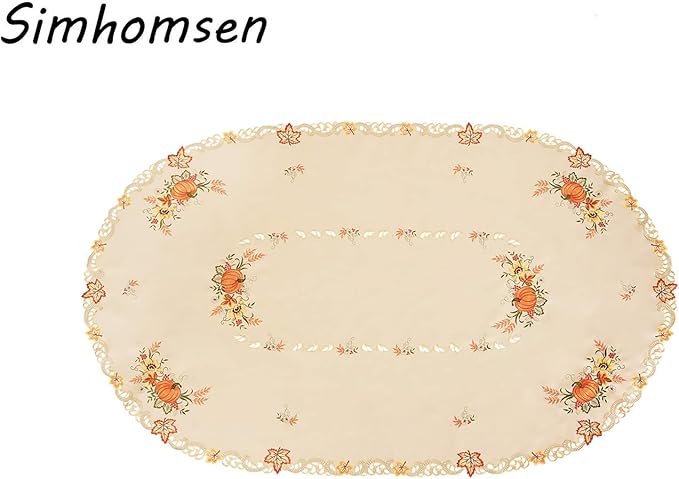 Simhomsen Large Embroidered Oval Fall Autumn Harvest Pumpkins Tablecloth for Thanksgiving (Oval 57×101 inches)