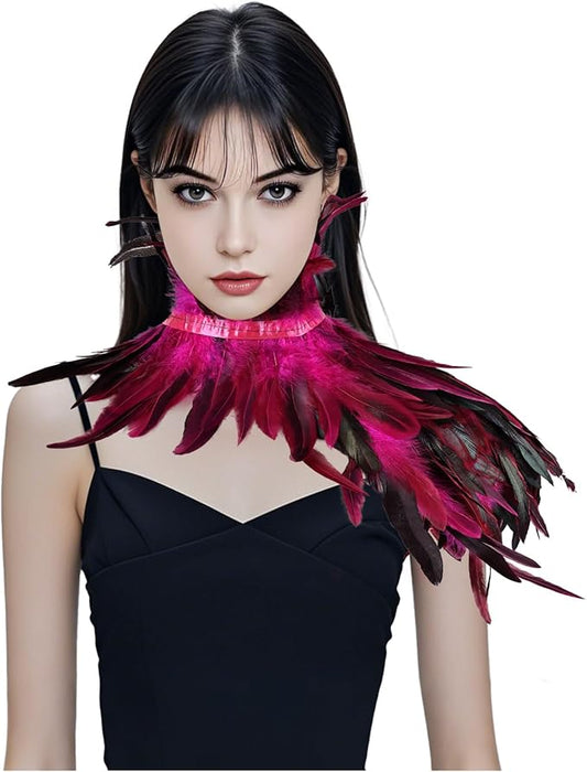 Gothic Natural Feather Shrug Feather Shawl Wrap Cape Victorian Collar for Halloween Cosplay Party Costume Accessories