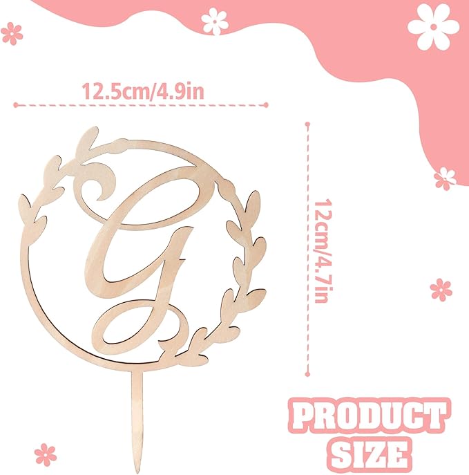 LINGTEER Personalized Inital Letter G Wooden Cake Topper Perfect for Birthday Rustic Wedding Anniversary Party Keepsake Decoration