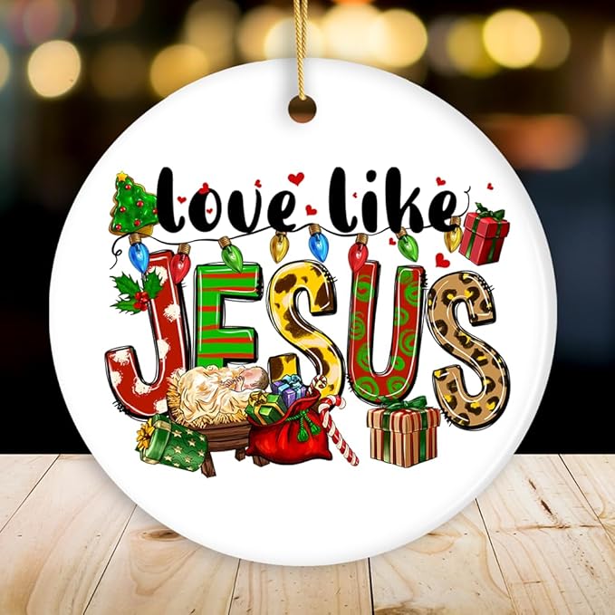 Love Like Jesus Playful Christmas Plaid Religious Ornament