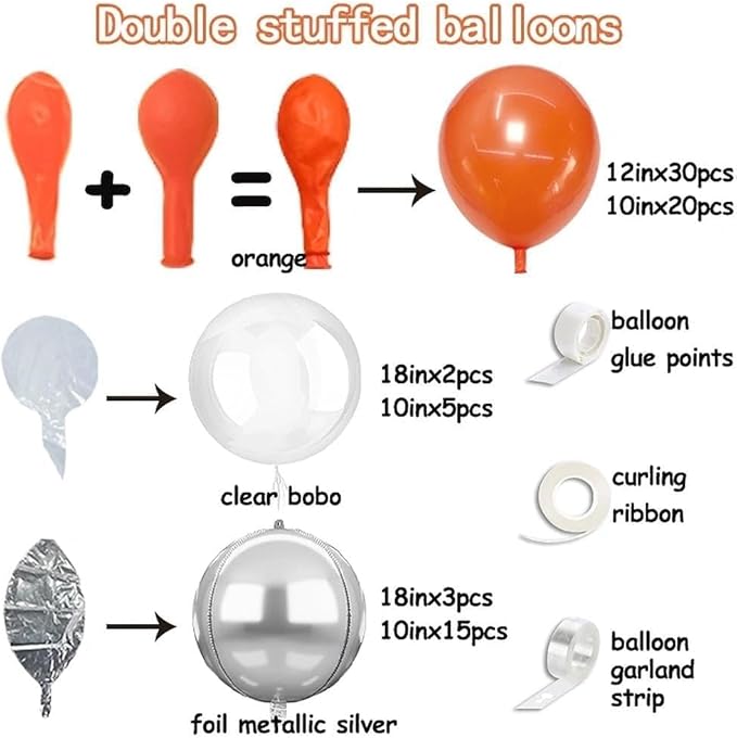 Orange Silver Balloon Double Stuffed Burnt Orange Metallic Silver Balloons Different Sizes Latex Balloons Garland for Fall Thanksgiving Birthday Baby Shower Halloween Anniversary Party Decorations