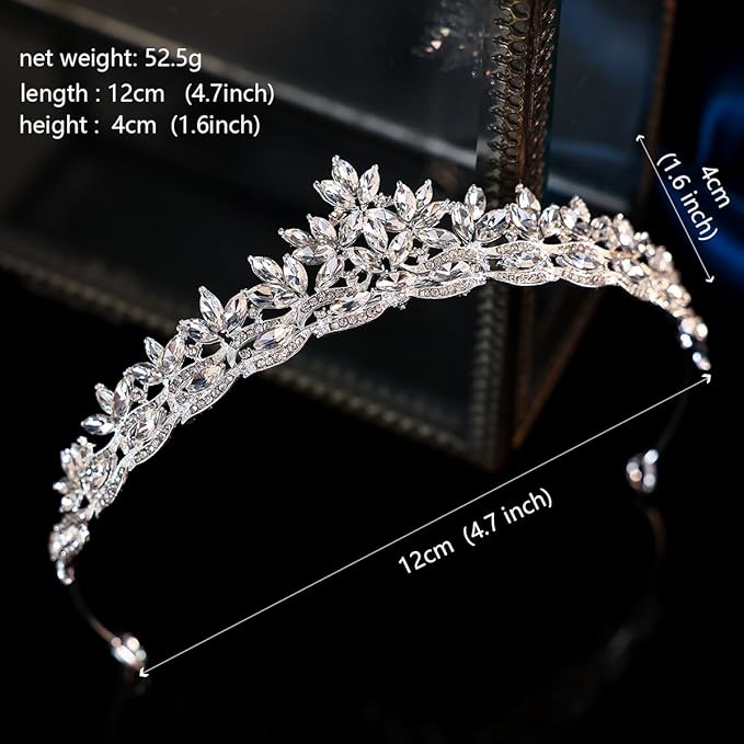 Silver Crystal Princess Queen Tiara - Bride Rhinestone Crowns Headband for Women Wedding Birthday Halloween Prom Pageant Party Coming of Age Ceremony Photo Props (HG1233-Silver White)