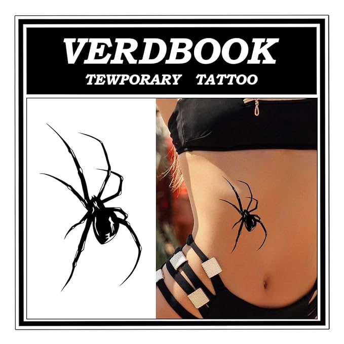 Waterproof Temporary Tattoos: 2-Sheet Tattoo Kit with Realistic Body Stickers, Semi-Permanent Tattoos for Adults Lasting 7-15 Days – Safe for Men & Women, Spider Tattoo Pattern