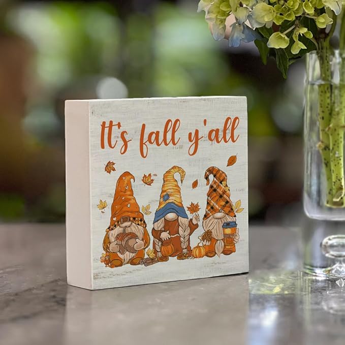 Fall Theme Sign Retro Farmhouse Fall Artwork Decor Autumn Harvest Thanksgiving Wooden Sign, Rustic Wood Maples Decorations for Indoor Outdoor Home Office Supplies (It's Fall Yall)