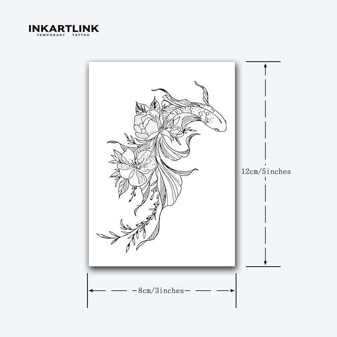 INKARTLINK Tattoo Tech, 2 Sheets Medium Semi Permanent Tattoo, Adult Art Design Temporary Tattoos, Lasts 1-2 Weeks, Waterproof, Realistic Look, No Adhesive, No Reflection (Lucky Fish Design)
