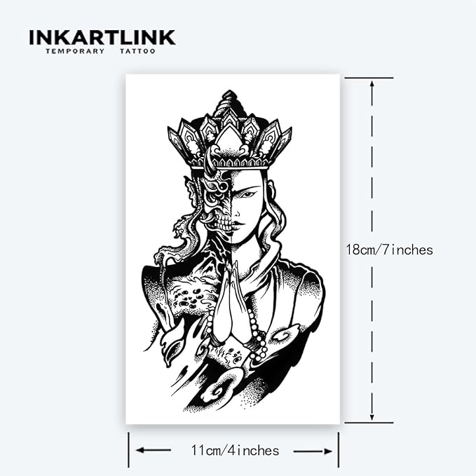 INKARTLINK Tattoo Tech,2 Sheets Extra-Large Semi Permanent Tattoo,Adult Art Design Temporary Tattoos, Lasst 1-2 Weeks, Waterproof, Realistic look (Good and Evil, Tang Monk Design?