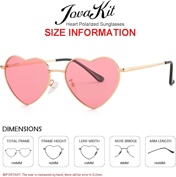 JOVAKIT Polarized Heart Sunglasses for Women Fashion Lovely Style Metal Frame UV400 Protection Lens
