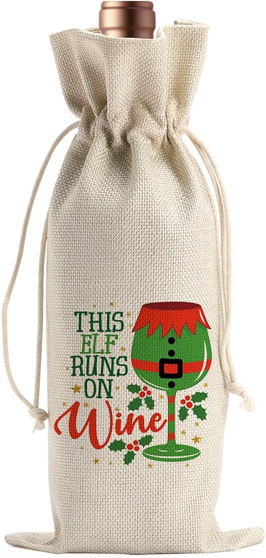 Funny Christmas Wine Bags for Wine Bottles Gifts Christmas Wine Bottle Cover Drawstring Gift Bags Burlap Wine Bag for Xmas Birthday Holiday Wedding Housewarming Party Decorations