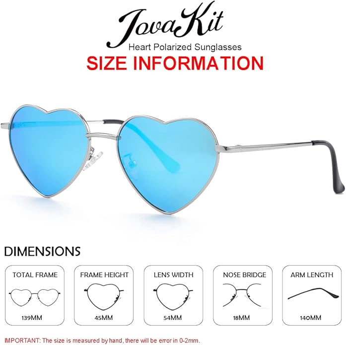 JOVAKIT Polarized Heart Sunglasses for Women Fashion Lovely Style Metal Frame UV400 Protection Lens