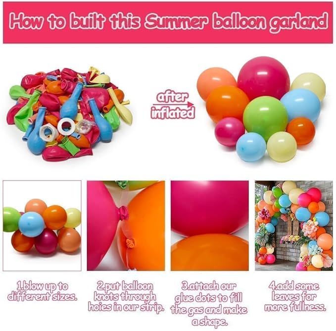 Hot Pink Orange Blue Balloon Garland Double Stuffed Pink Green Yellow Peach Teal Balloon Arch Kit Colorful Balloons for Birthday Baby Shower Wedding Bridal Tropical Hawaiian Flamingo Luau Party Decor
