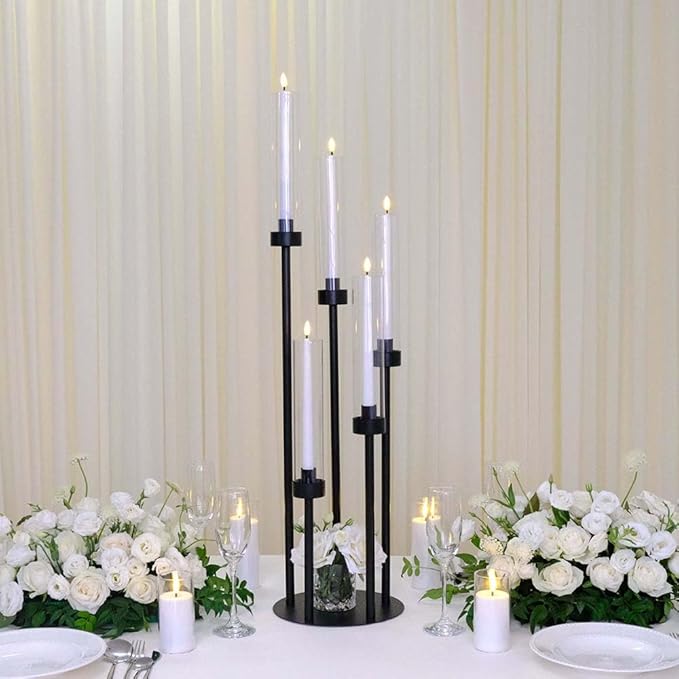 35inch 4pcs Black Candelabra Centerpieces for Tables 5 Arms Wedding centerpieces for Decorations