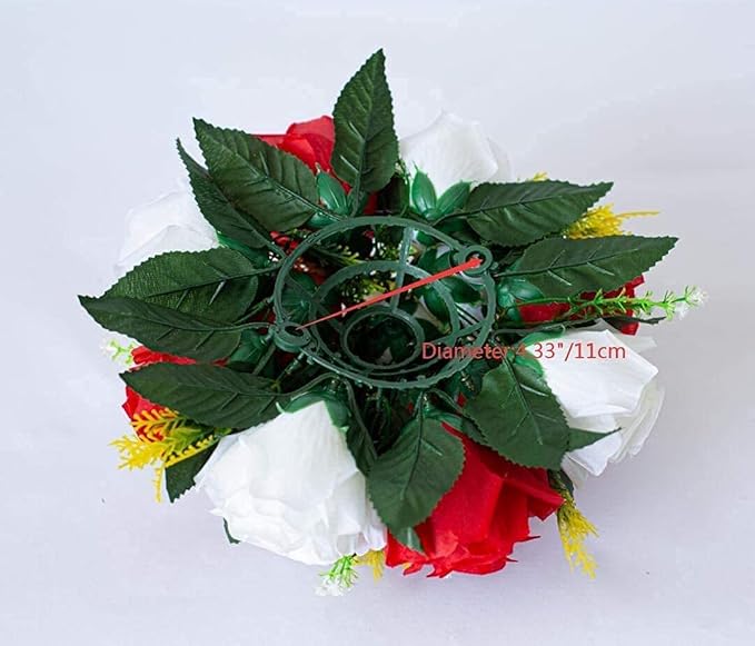 Artificial Roses Flowers, 2 Pcs Flower Ball Arrangement Bouquets 15 Heads Plastic Roses with Base, Perfect for Wedding Party Valentines Table Decoration, Home Décor, Wedding Centerpieces（Red White）