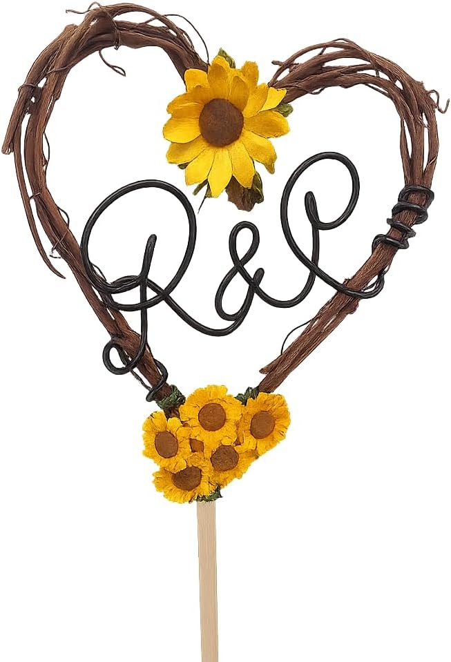 Sunflower Vine Cake Topper Personalized for Couple – Rustic Custom Keepsake for Wedding, Engagement, Bridal Shower, Anniversary, Party Decoration