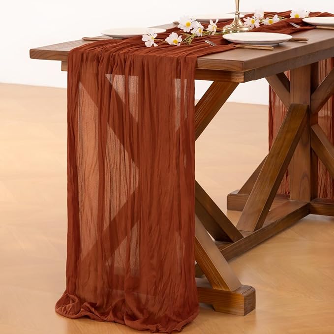 Socomi 10pcs Terracotta Fall Thanksgiving Cheesecloth Table Runner Boho Rustic Gauze 120 inch 10FT Cheese Cloth Runner for Wedding Party Baby Shower Birthday Home Decor Holiday Decorations