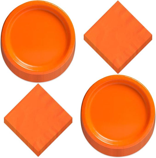 Solid Orange Paper Dinner Plates and Lunch Napkins - Pumpkin Orange Party Supplies For Birthdays, Fall Parties, Halloween, and More (Serves 16)