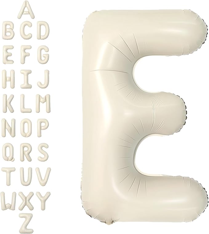 SUWEN 40 Inch Cream Large E Letter Balloons Big Foil Helium Letter Balloons A-Z Jumbo Mylar Happy Birthday Party Decorations for Girl Anniversary Party Supplies