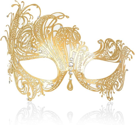 Masquerade Mask for Women Shiny Laser Cut Metal Rhinestone Mask Party Porm Ball Mask