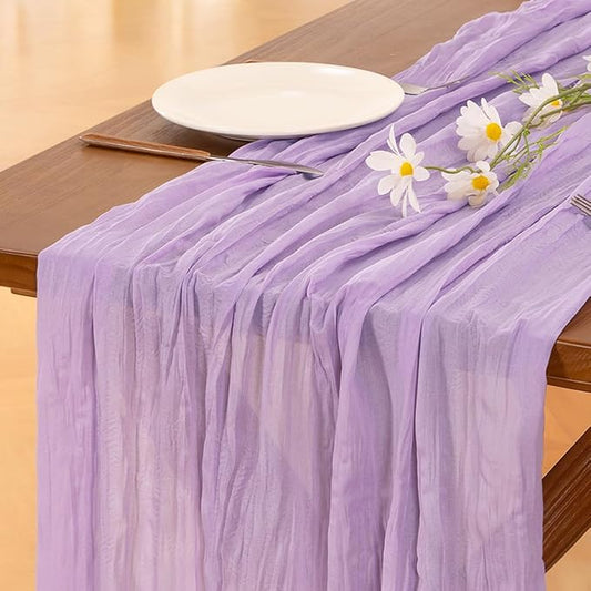 Socomi 6pcs Lilac Purple Lavender Cheesecloth Table Runner Fall Thanksgiving Boho Rustic Gauze 120 inch 10FT Cheese Cloth Runner for Wedding Party Baby Shower Birthday Home Decor Holiday Decorations