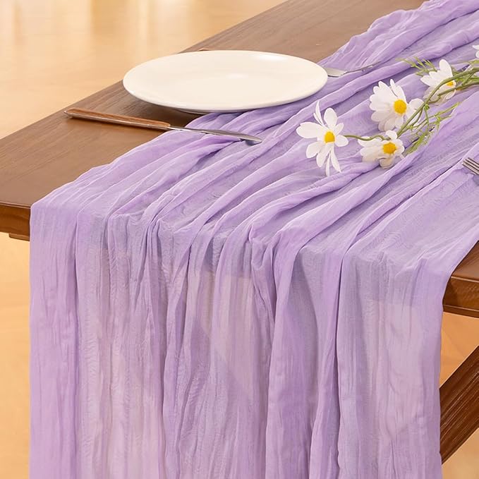 Socomi 3pcs Lilac Purple Lavender Cheesecloth Table Runner Fall Thanksgiving Boho Rustic Gauze 120 inch 10FT Cheese Cloth Runner for Wedding Party Baby Shower Birthday Home Decor Holiday Decorations