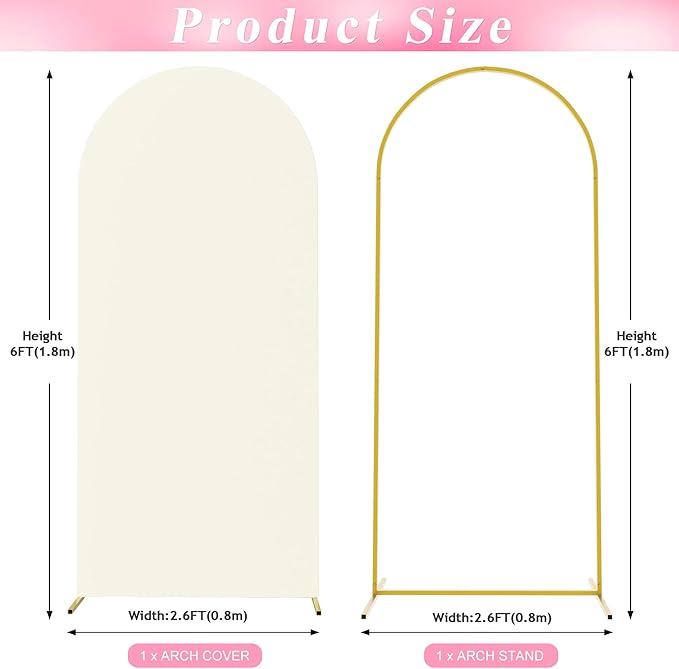 Wokceer 6 FT Wedding Arch Stand and Arch Cover, Metal Arch Backdrop Stand with Arch Stand Cover for Birthday Party Wedding Ceremony Bridal Baby Shower Event Decor, Ivory, DoorCover 0.8M-Ivory-K