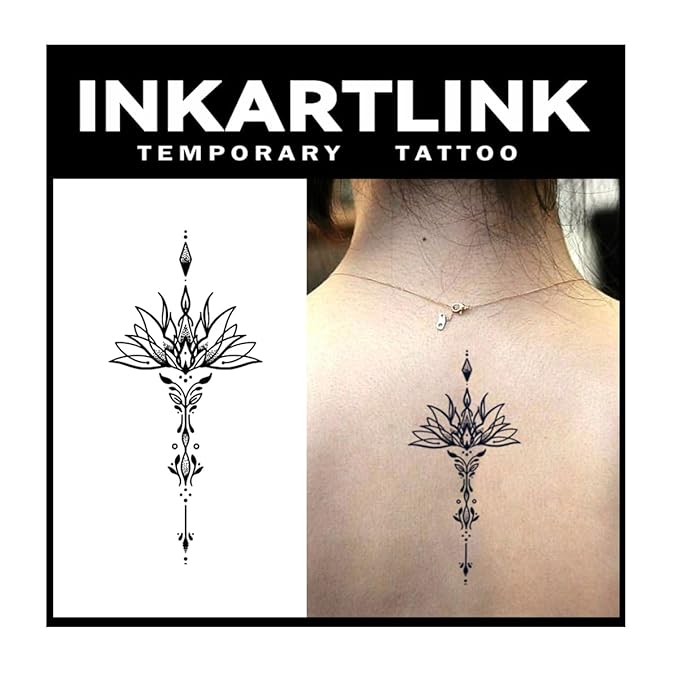 INKARTLINK Tattoo Tech, 2 Sheets Large Semi Permanent Tattoo, Adult Art Design Temporary Tattoos, Lasts 1-2 Weeks, Waterproof, Realistic Look, No Adhesive, No Reflection (Lotus Design)