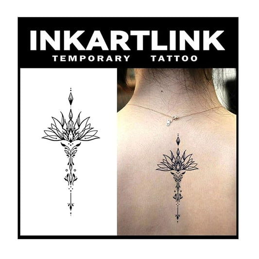 INKARTLINK Tattoo Tech, 2 Sheets Large Semi Permanent Tattoo, Adult Art Design Temporary Tattoos, Lasts 1-2 Weeks, Waterproof, Realistic Look, No Adhesive, No Reflection (Lotus Design)