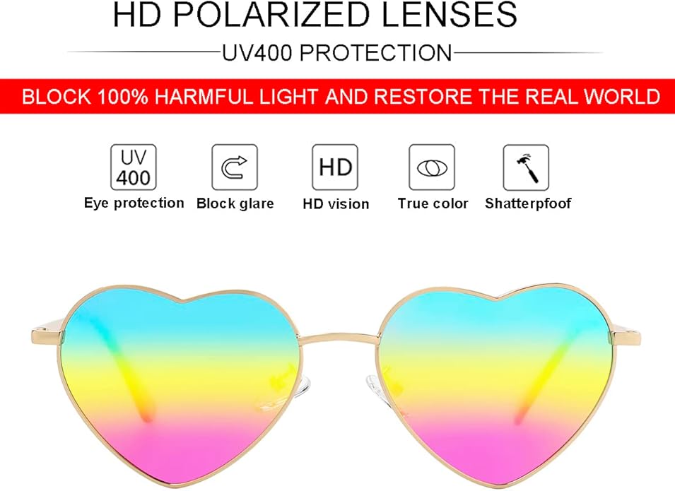 JOVAKIT Polarized Heart Sunglasses for Women Fashion Lovely Style Metal Frame UV400 Protection Lens