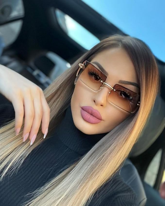 FEISEDY Vintage Rimless Sunglasses Rectangle Frameless Candy Color Glasses Women Men B2642