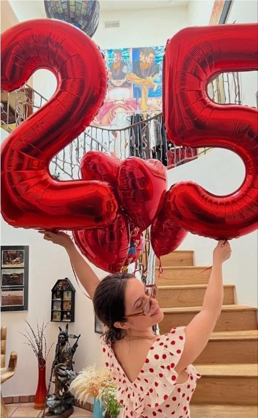 Red 40 Inch Large Number 5 Birthday Balloon, Five 5th 15 25 35 50 55 Birthday Celebration Decorations, Foil 5 Mylar Helium Number 5 Balloons Girl Boy Anniversary Party Supplies