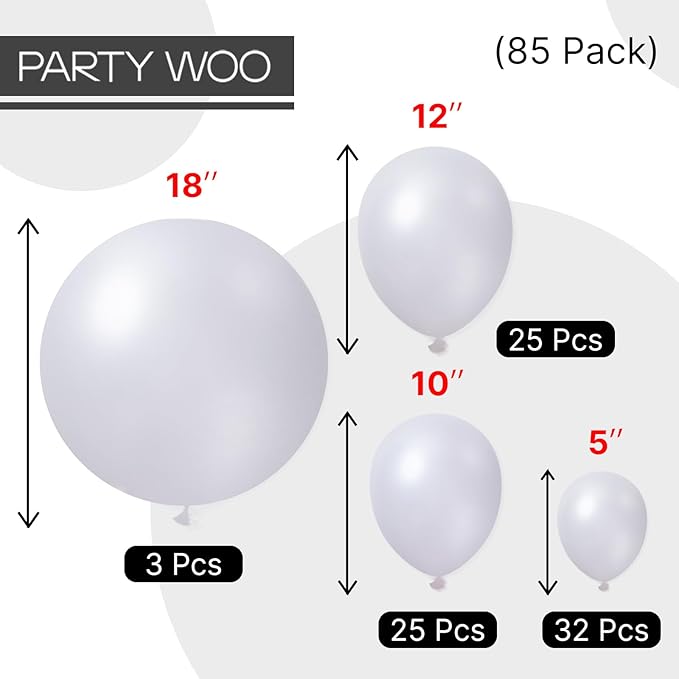PartyWoo Pearl White Balloons 85 pcs Different Sizes Pack of 18 12 10 5 Inch White Latex Balloon Arch Kit Garland for Wedding Bridal Graduation Baby Shower Birthday Party Decorations White-Z30