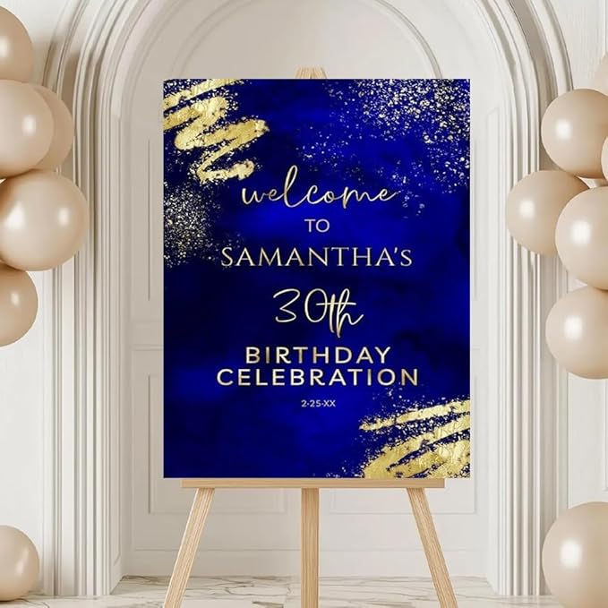 Birthday Welcome Sign, Birthday Welcome Poster Royal Blue and Gold Glitter Sparkle, Welcome Sign For Birthday Parties, Birthday Decorations, Birthday Sign
