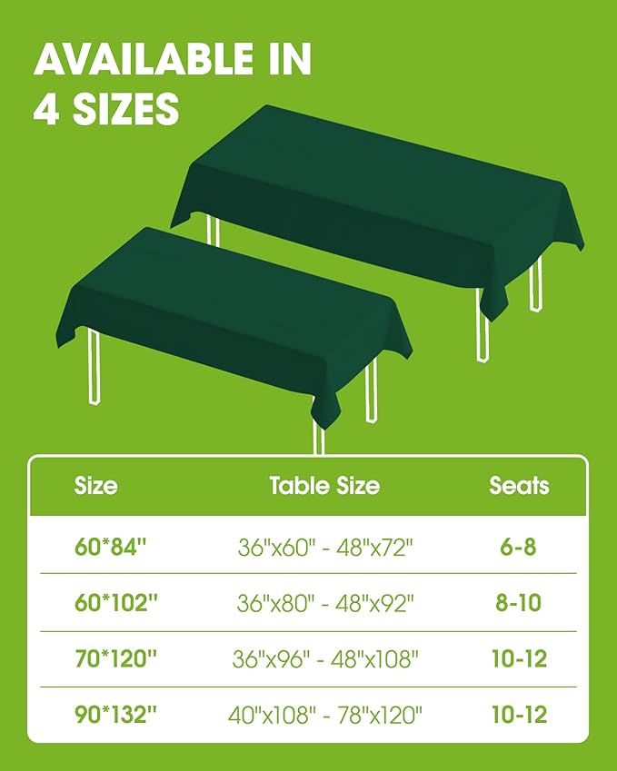 Pureegg Rectangle Table Cloth 60" x 84" – Durable Polyester Tablecloth Offers Reusable & Washable Protection, Ideal for Outdoor Party, Picnic, Wedding, Banquet and Birthday, Hunter Green