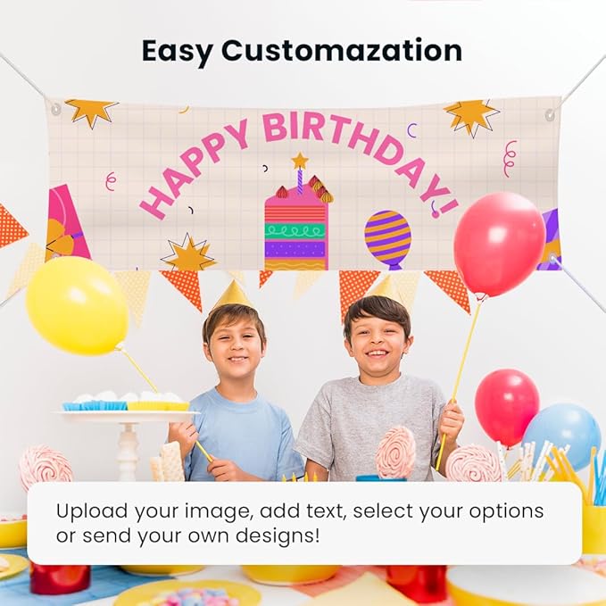 Customizable Vinyl Banner – Personalized Outdoor/Indoor Event Signage for Birthdays, Weddings, Graduations, Business Promotions – Lightweight, Durable, Weather-Resistant, Full-Color Printing (2'x5' / Horizontal)