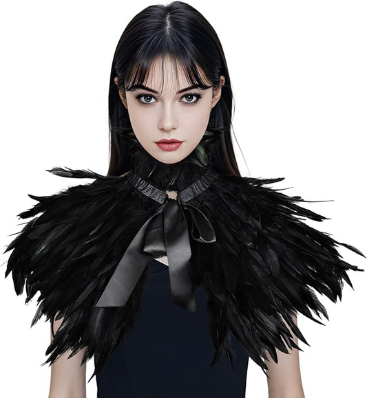 Gothic Natural Feather Shrug Feather Shawl Wrap Cape Victorian Collar for Halloween Cosplay Party Costume Accessories