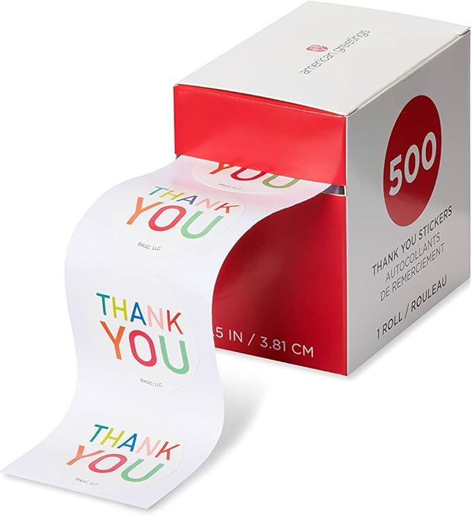 American Greetings Thank You Stickers or Seals, Multi-Colored Text (500-Count)