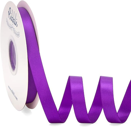 Ribbli Purple Satin Ribbon Double Faced Satin 1/2 inch x Continuous 50 Yards-Purple Ribbon for Gift Wrapping Crafts Wedding Decoration Bows Bouquet Floral Arrangement