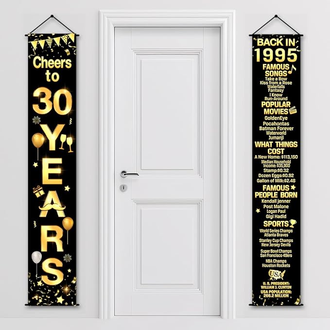 30th Birthday Party Anniversary Decorations Cheers to 30 Years Banner Party Decorations Welcome Porch Sign for Years Birthday Supplies (30th-1995)