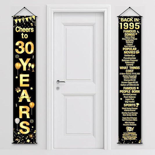 30th Birthday Party Anniversary Decorations Cheers to 30 Years Banner Party Decorations Welcome Porch Sign for Years Birthday Supplies (30th-1995)