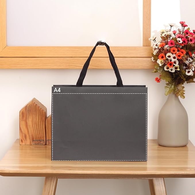12pcs, 11.8x4.7x9" (2) Medium Size, Black Paper Bags with Black Cotton Handles, Thick Sturdy Durable Gift bags