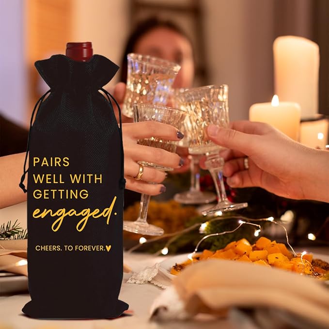 FBCCZEY Engaged Gifts Engagement Gifts for Couples Her Engagement Party Decorations Bridal Shower Decorations Wine Gift Bag Cheers To Forever Wine Bag - Black