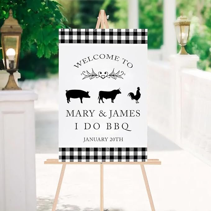 BBQ Welcome Sign for Country Wedding, Backyard Barbe-Q, Printable Decor, Rustic Red Gingham Couples Shower